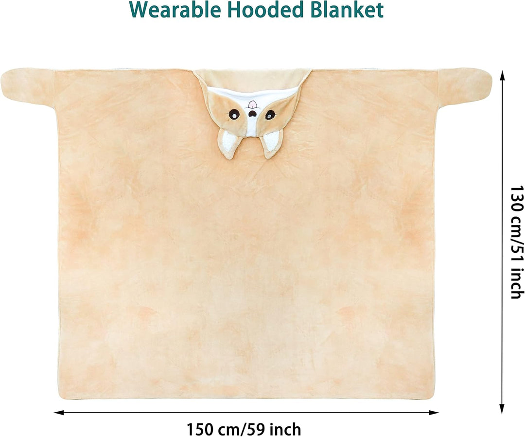 Shoppawhile Corgi Decke mit Ärmeln und Kapuze für Hundebesitzer Kuscheldecke Flauschig Süsse Blanket