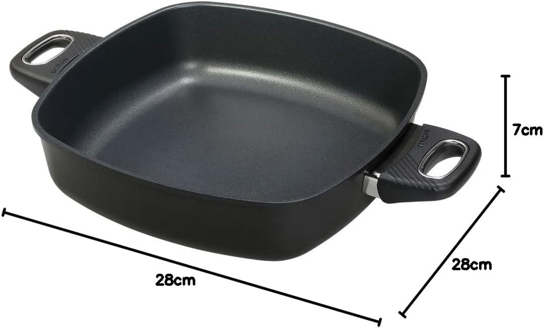 Original Gundel GUSS-QUADRAT-KASSEROLLE, 28 x 28 cm, Höhe 7 cm, Viereckpfanne mit backofenfesten Gri
