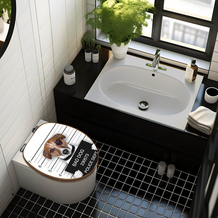 banjado® Design WC Sitz Bambus Absenkautomatik mit Motiv Bad Dog J. Russel/Toilettendeckel mit Absen