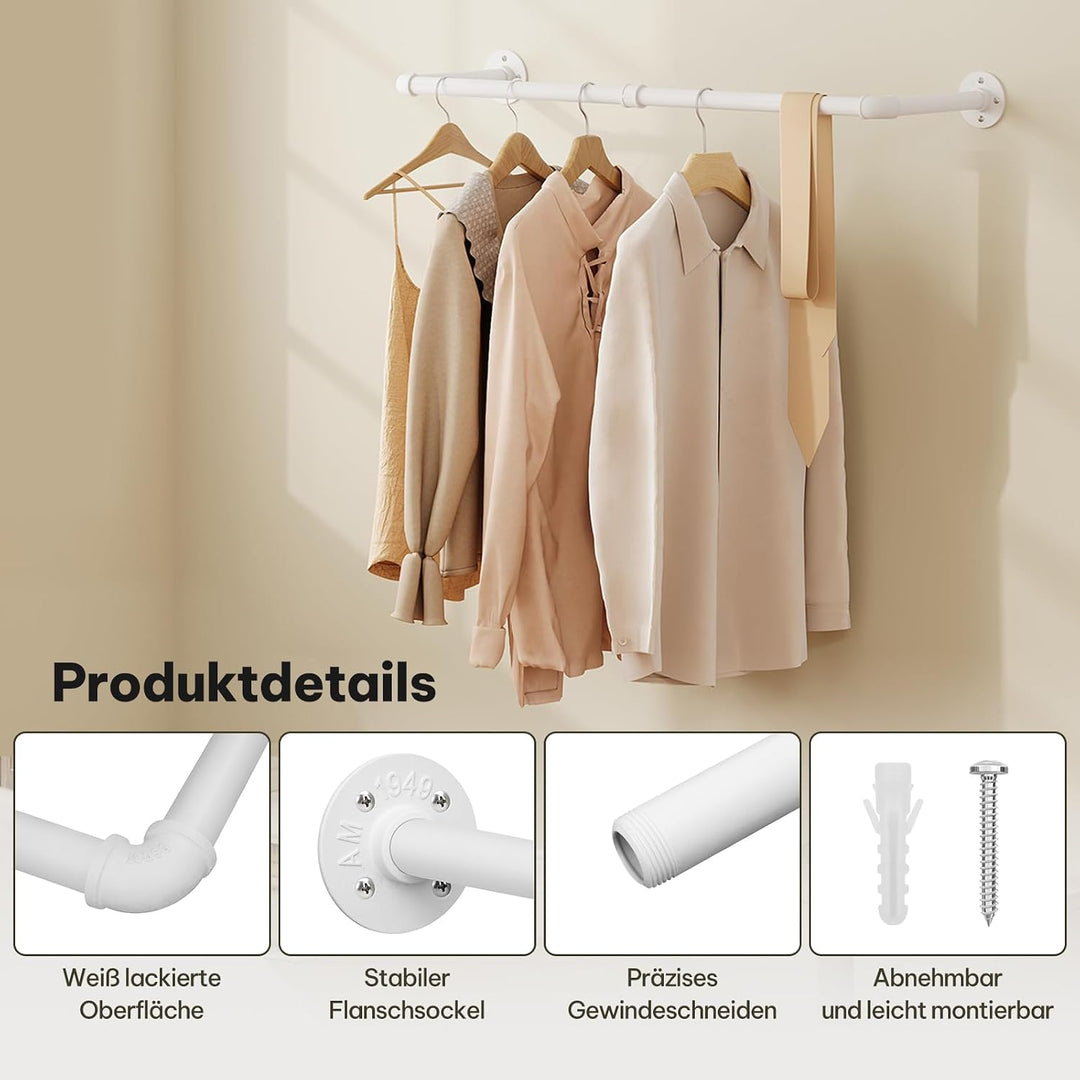 Kleiderstange Wandmontage, Garderobe Rohr industrial, für Flur Küche Wohnzimmer Badezimmer, 100 cm,