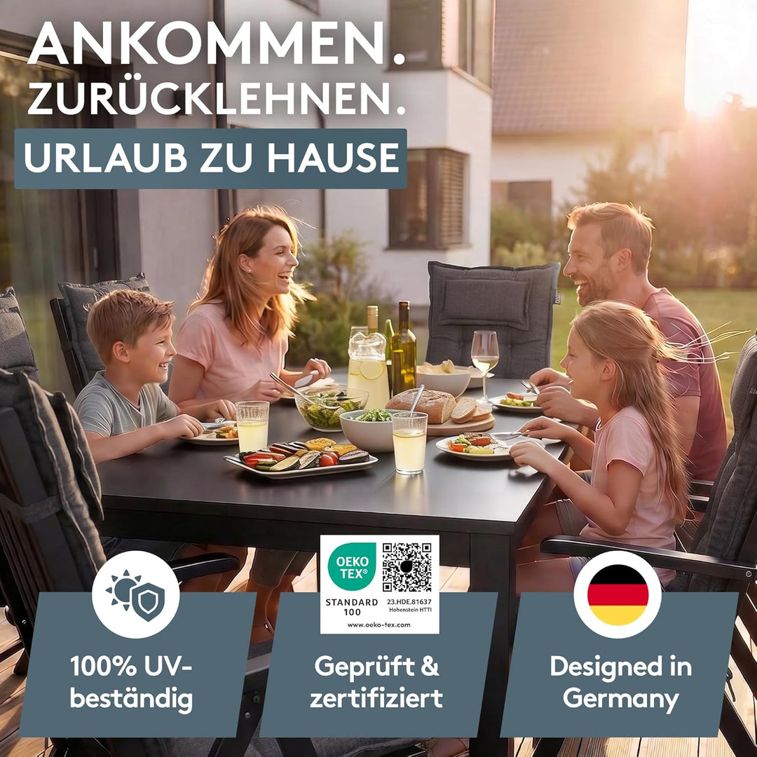LILENO HOME Gartenstuhl Auflagen als [2er Set - Hochlehner] in Anthrazit Y - bequeme Liegen als Sitz