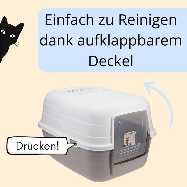Katzenklo mit Deckel Aktivkohlefilter Katzentoilette Katzen WC Hauben Toilette Klo grau modernes Des