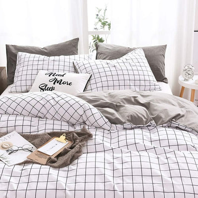 OLDBIAO Bettwäsche-Set 3 Teilig Baumwolle Bettbezug 220x240cm + 2X Kissenbezüge 80x80cm Kariert Bett