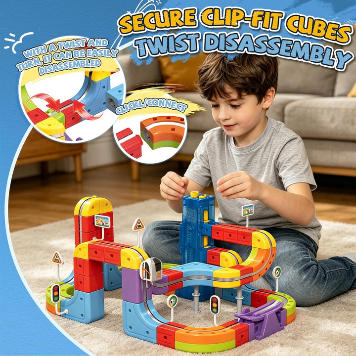 YESHIN Eisenbahn Elektrisch Cube Track Mit Aufzug, Clickrail Electric Train Set, DIY Zugstrecken-Set