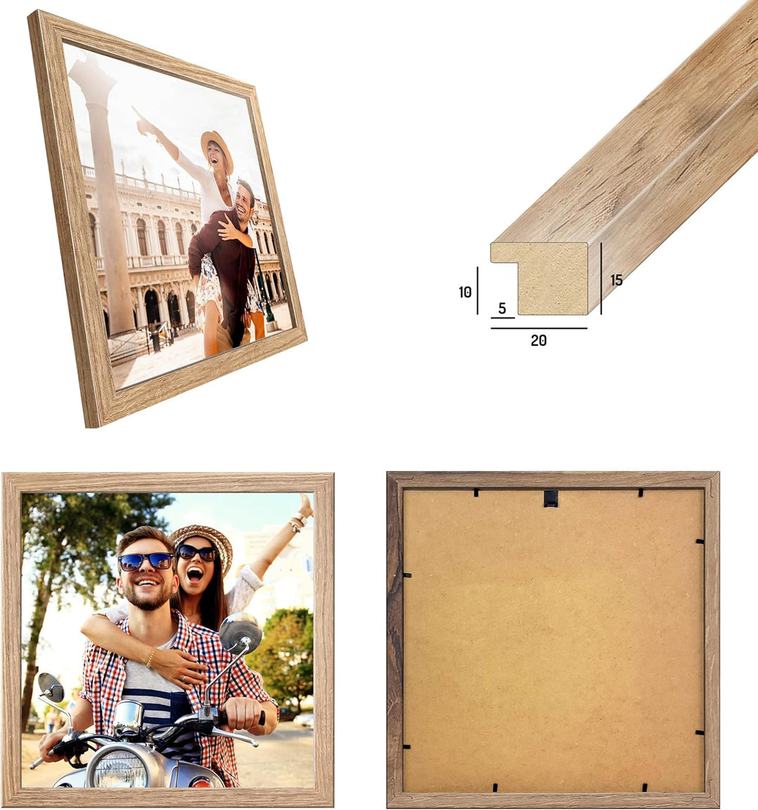 CABBEL Dreierpack (3 Stk.) Bilderrahmen 30x30 cm MDF Holz-Rahmen in Eiche | mit bruchsicherem Plexi-