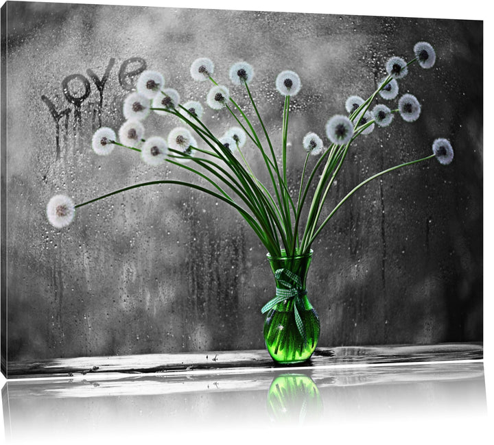 Pusteblumen bei Regen schwarz/weiss Format: 100x70 auf Leinwand, XXL riesige Bilder fertig gerahmt m