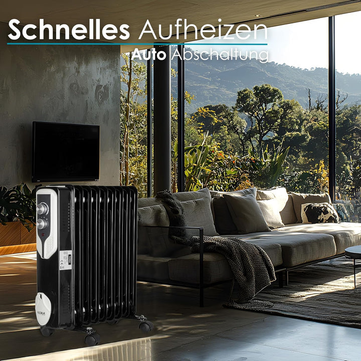 Öl Radiator 9 Rippen | 2000 Watt | 3 Stufen | Energiesparend | Ölradiator | Radiator Heizung | Heate