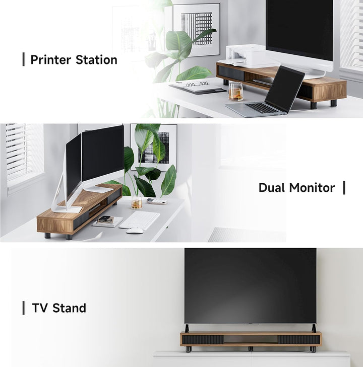Fenge Dual Monitorständer 108cm Grosser Bildschirmständer mit 2 Glas-Schiebetür Höhenverstellbarer M