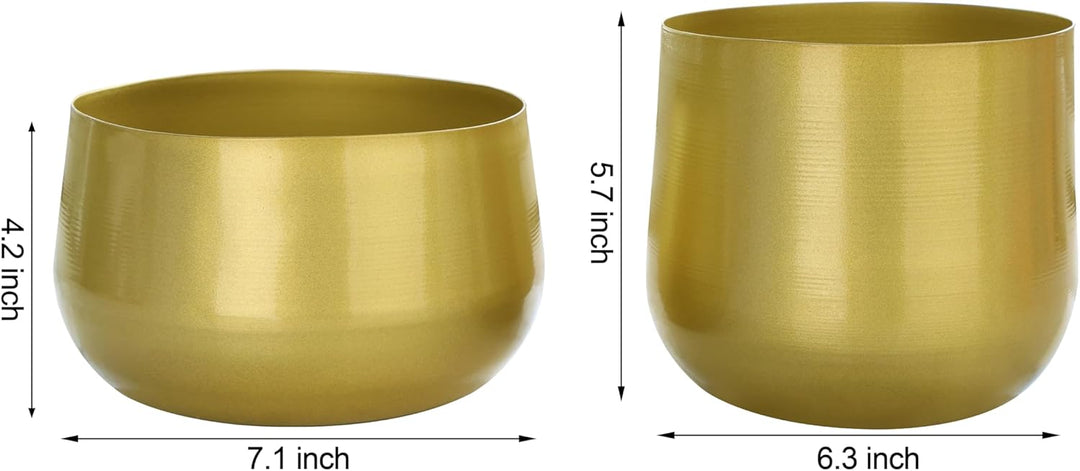 Vixdonos Messingfarbene Metall-Blumentöpfe für den Garten, 19,5 cm (7,1/6,3 Zoll), rund, für Sukkule