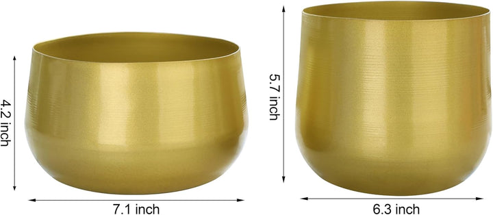 Vixdonos Messingfarbene Metall-Blumentöpfe für den Garten, 19,5 cm (7,1/6,3 Zoll), rund, für Sukkule
