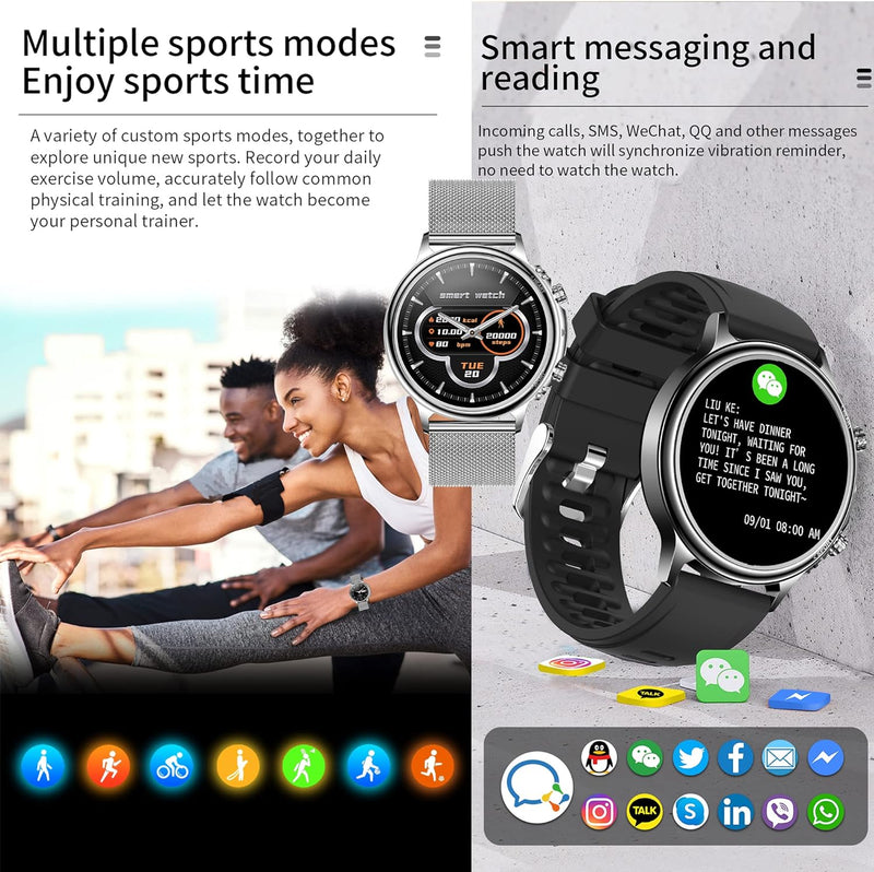 Smartwatch Damen Herren, Smart Watch mit Telefonfunktion 1.32" Zoll Touchscreen Fitness Tracker, IP6