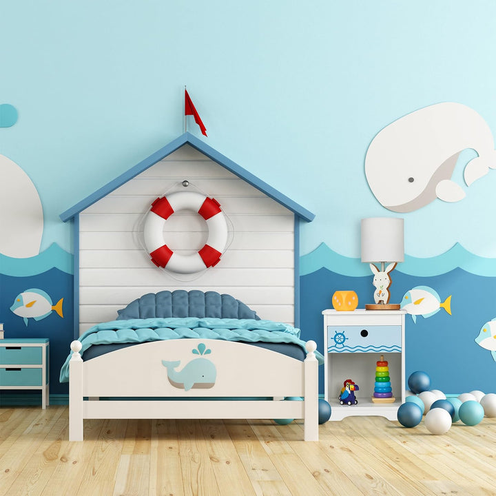Relaxdays Nachttisch Kinder, Seemann-Design, Schublade & Staufach, Kinderzimmer Kommode, HBT: 41 x 3