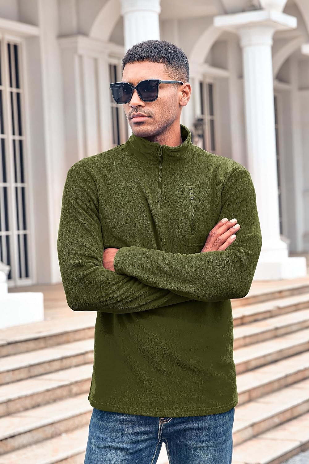 Beotyshow Herren Quarter Zip Fleece Pullover Langarm Sweatshirt Outdoor Taktisch Weich Warm Polar Fl
