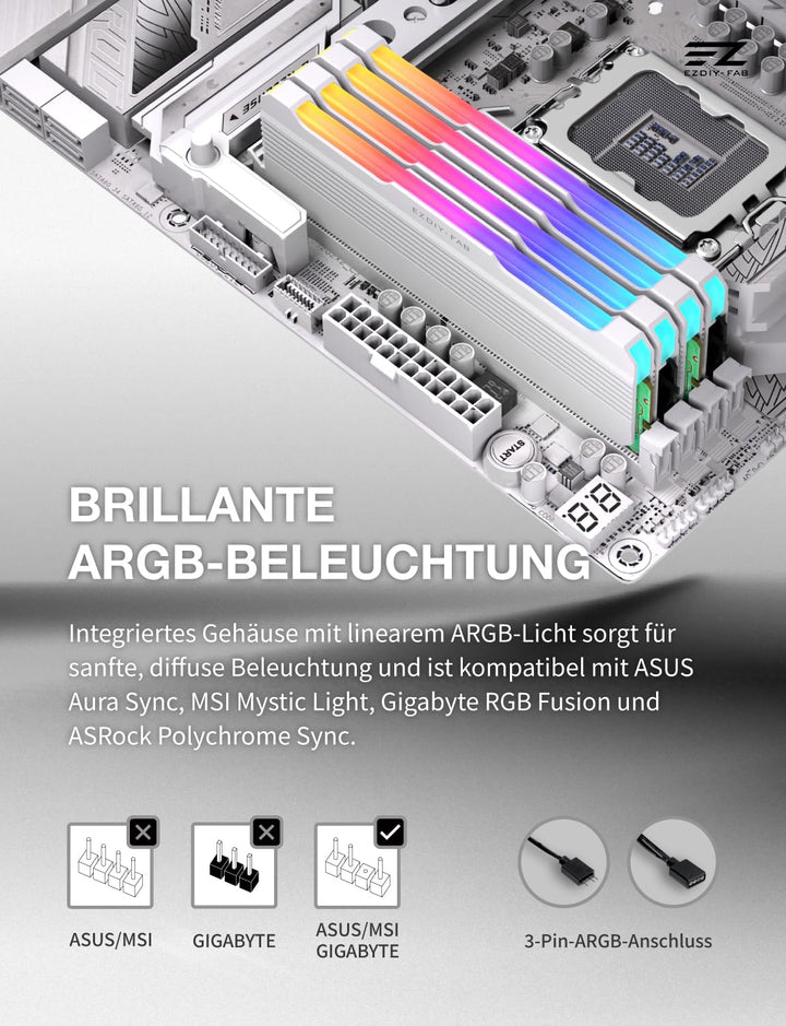 EZDIY-FAB RH01 ARGB RAM-Kühlkörper, RGB Memory Heat Spreader für DDR5 DDR4, Aluminium-RAM-Kühler mit