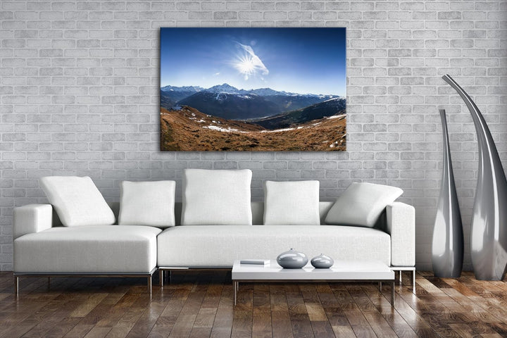 deyoli atemberaubender Ausblick im Gebirge Format: 80x60 als Leinwand, Motiv fertig gerahmt auf Echt