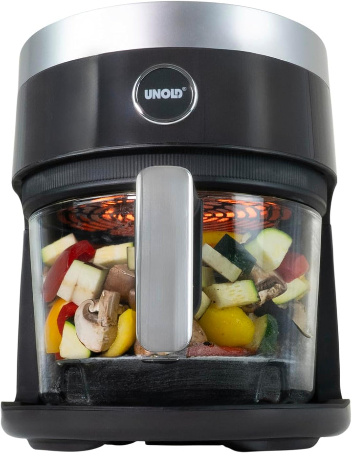 Unold 58695 Glas Heissluftfritteuse BPA-frei - Air fryer,1.200 Watt, LED-Touchscreen, 10 Automatikpr