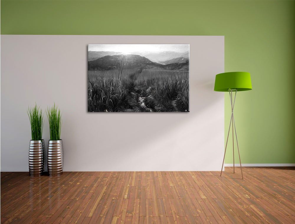 Pixxprint Reisfeld Plantage in Asien Kunst Kohle Effekt, Format: 100x70 auf Leinwand, 100x70
