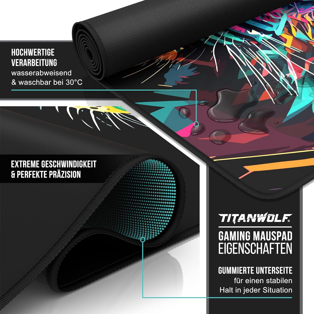 CSL-Computer TITANWOLF - XXL Speed Gaming Mauspad 900 x 400mm - XXL Mousepad - Tischunterlage Large