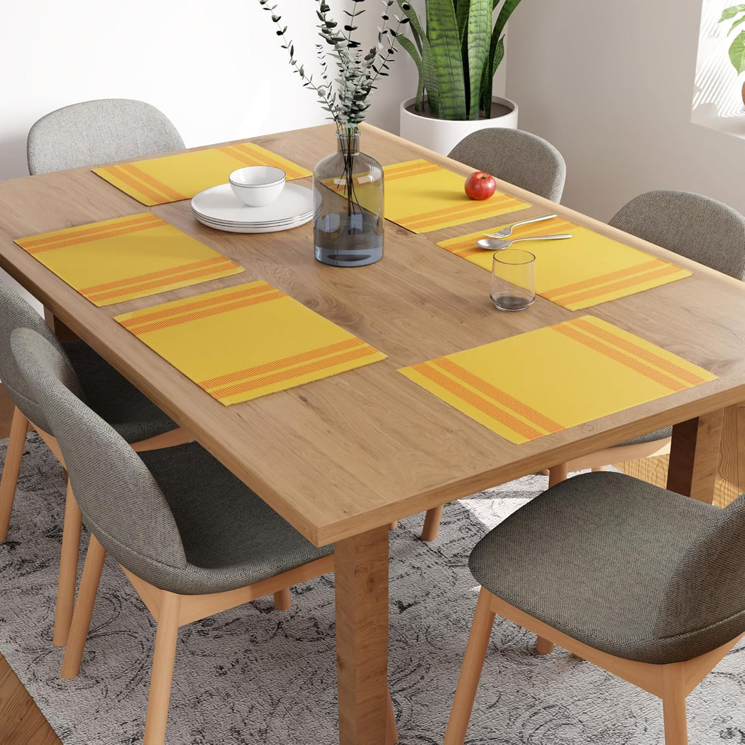 Encasa XO Platzsets Esstisch Set von 6 | Leiter Zitrone | Fein gerippte Baumwoll-Tischunterlage | Gr