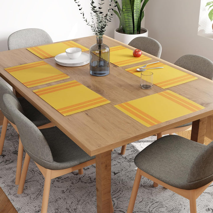 Encasa XO Platzsets Esstisch Set von 6 | Leiter Zitrone | Fein gerippte Baumwoll-Tischunterlage | Gr