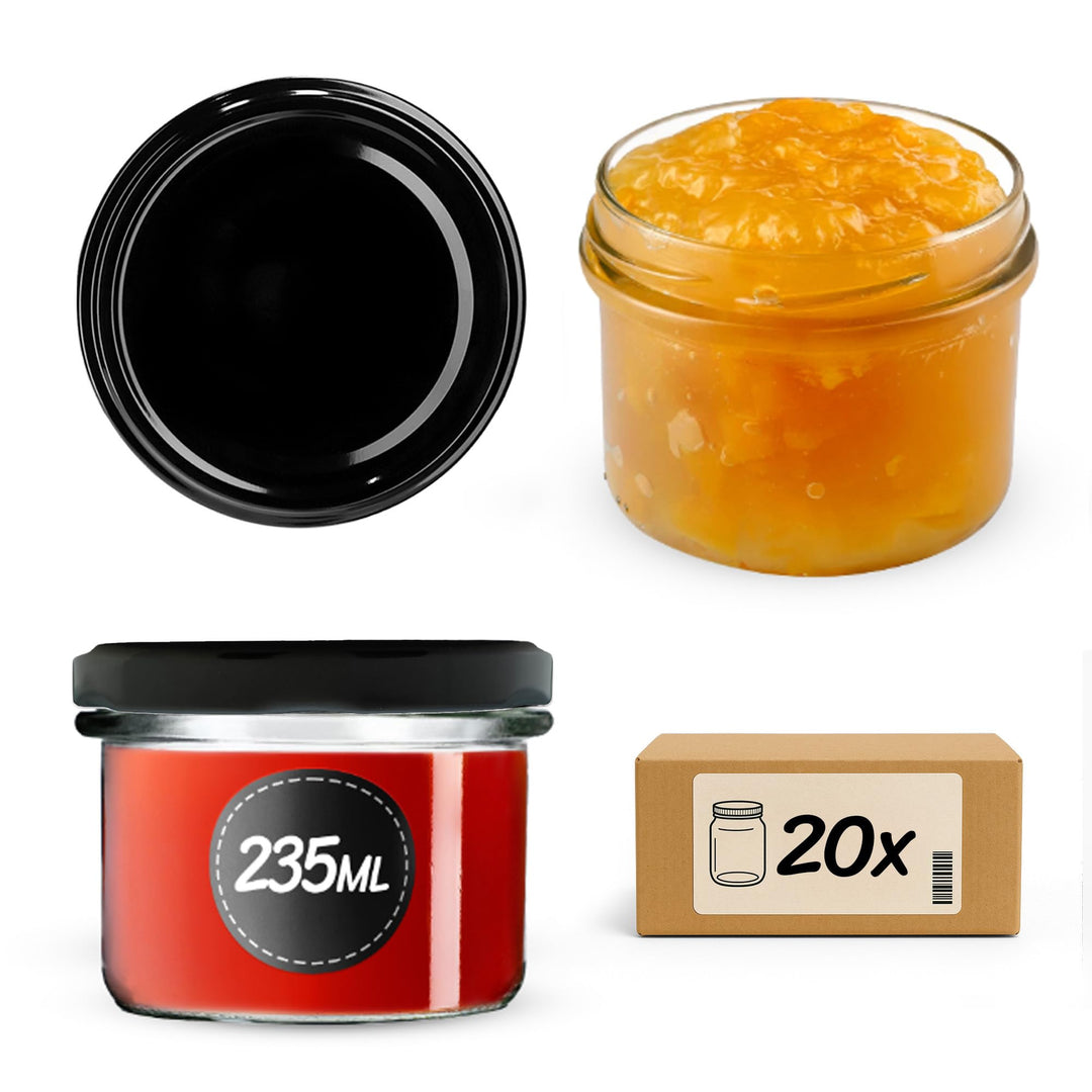 KADAX 20er Set Marmeladengläser 235ml TO82 Schwarz, Einmachgläser Vorratsgläser Mason Jar mit Schrau