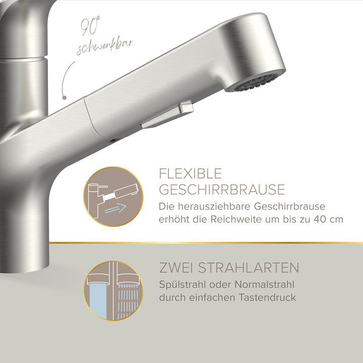 Lenz KOA Küchenarmatur mit Handbrause Edelstahl-Optik 46040811