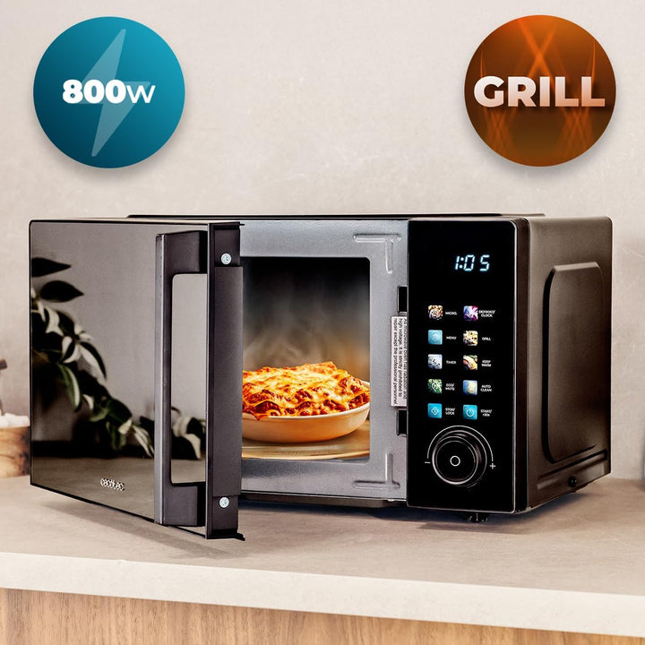 Cecotec Mikrowelle mit Grill Proclean 6130, Schwarz, 20L | 700 W und Grill mit 800 W, 8 Programme, 1