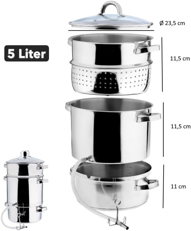 GARDIVO Dampfentsafter 8L &amp; 5L Edelstahl, Fruchtentsafter, Saftmaschine für Obst und Gemüse, Spülmas