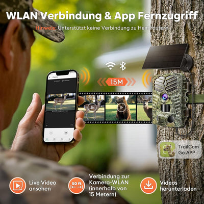 Solareye Wildkamera mit Handyübertragung App - 2,7K 48MP WLAN Wildtierkamera Solar mit Bewegungsmeld