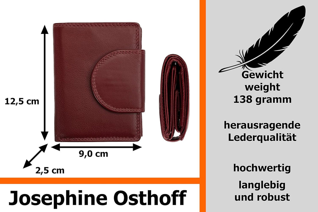 Josephine Osthoff Geldbörse Damen Wiener Schachtel, Platz für 11 Karten, Minibrieftasche mit Münzfac