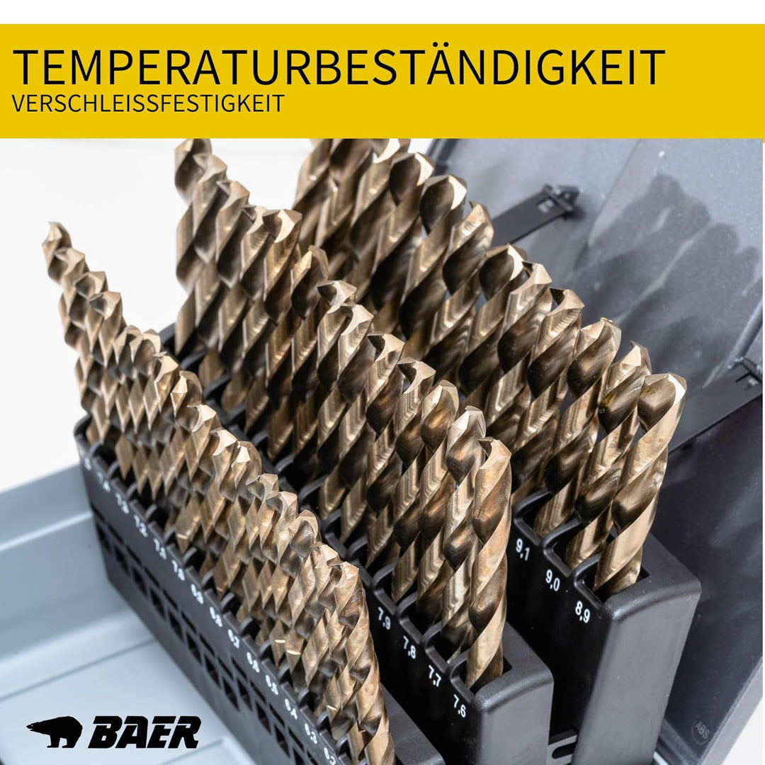 BAER HSSE Spiralbohrer Set (0,1mm steigend) 6-10 mm - Spiralbohrersatz aus hochlegiertem HSSE/Cobalt