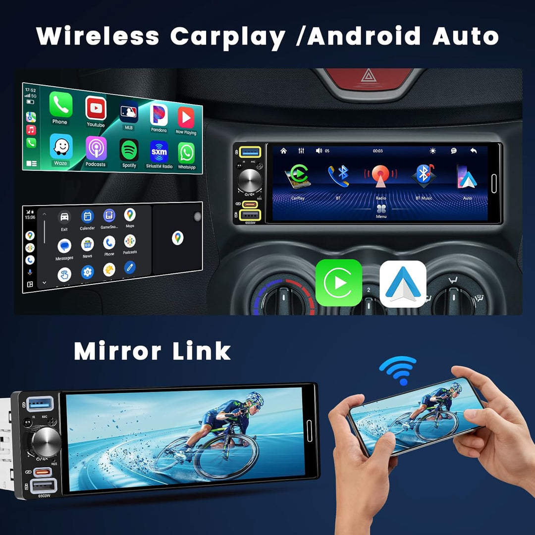 Hikity FM/AM/RDS Radio 1 Din Autoradio Carplay Android Auto Kabelgebundenes 6.5 Zoll Incell Touchscr