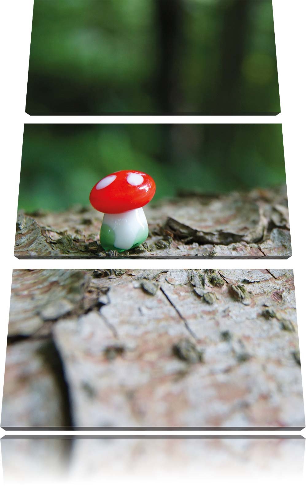 Pixxprint Kleiner Fliegenpilz auf Baumstamm 3-Teiler Leinwandbild 120x80 Bild auf Leinwand