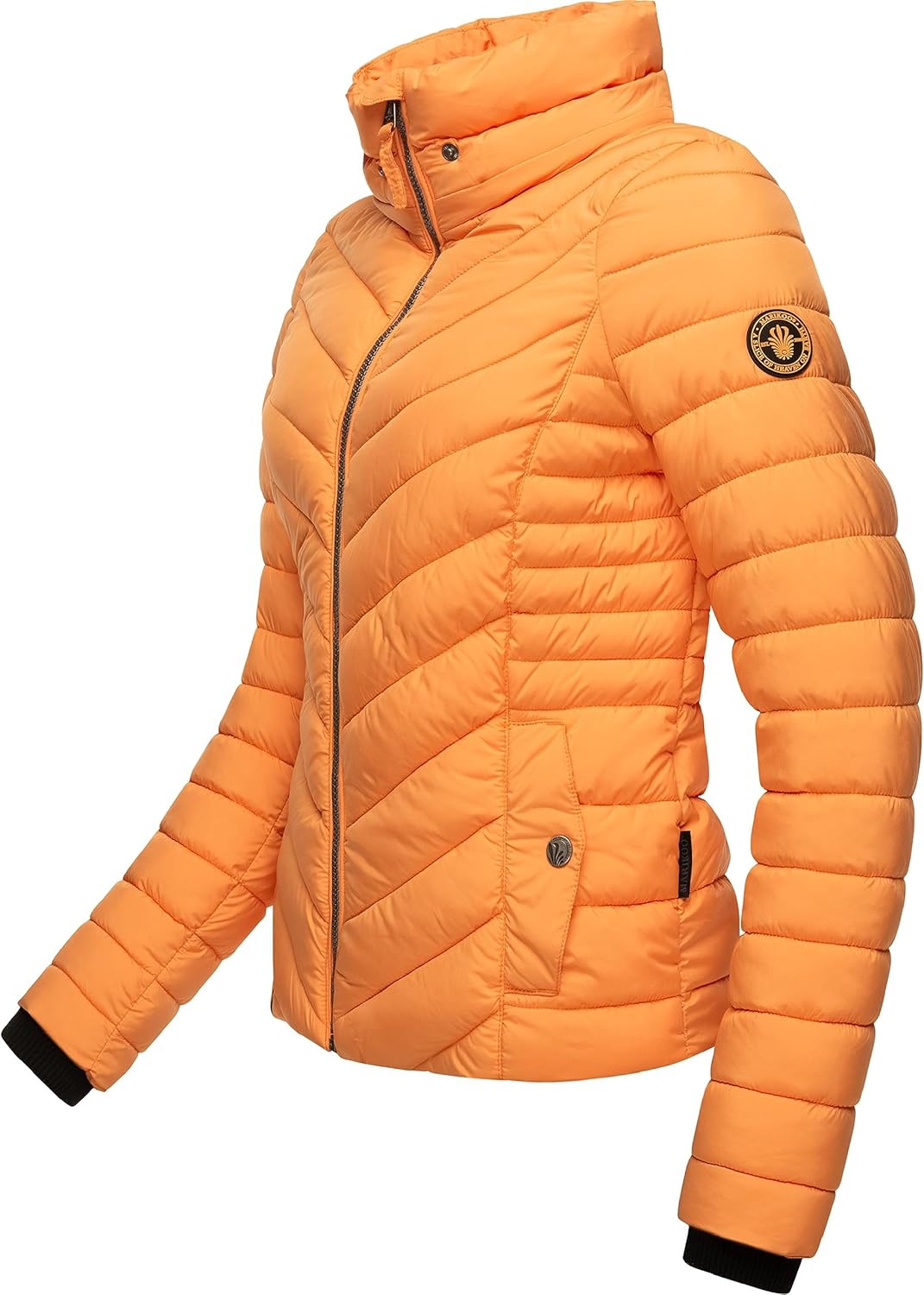 MARIKOO Damen Übergangsjacke leichte Steppjacke kurz mit Abnehmbarer Kapuze Kagomee XS-XXL, Apricot