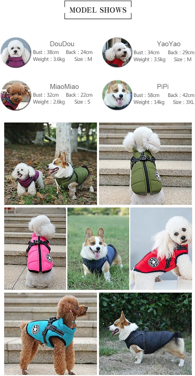 Oncpcare Kleine Hundejacke mit Geschirr, Outdoor Hundesport Weste, Outdoor Warm Haustier Wintermante