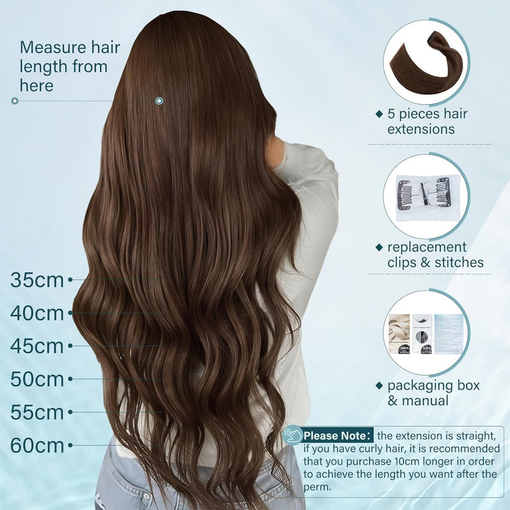 Elailite Clip in Extensions Echthaar, 5 Pcs Remy Haarverlängerung mit 12 Clips, 60cm-75g Glattes Haa