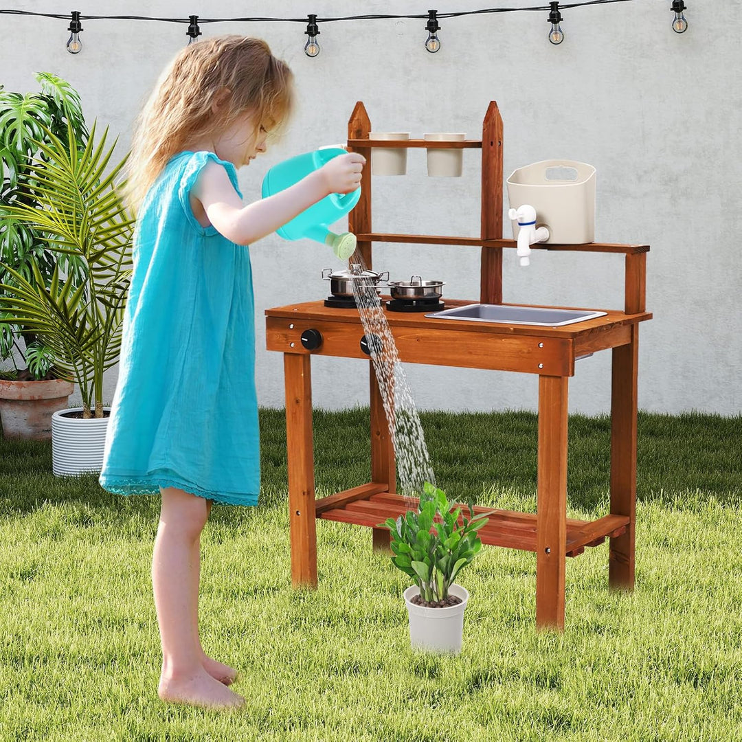 Outdoor Matschküche für Kinder – Robustes Spielzeugküche aus Holz mit Zubehör – Kreatives Sand- und
