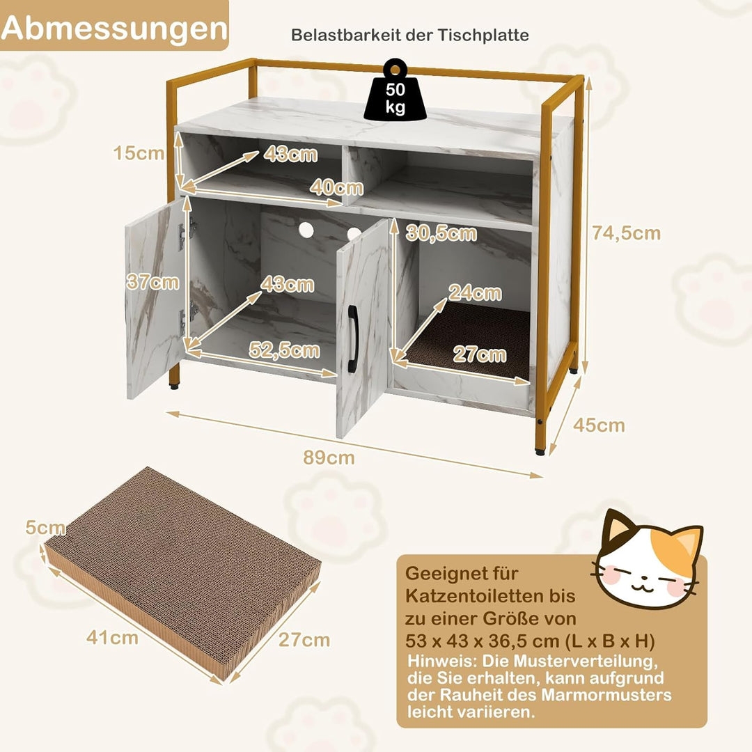 GOPLUS Katzenschrank, Katzentoilette mit Doppeltüren & stabilem Metallrahmen & Kratzbrett & 2 Fächer