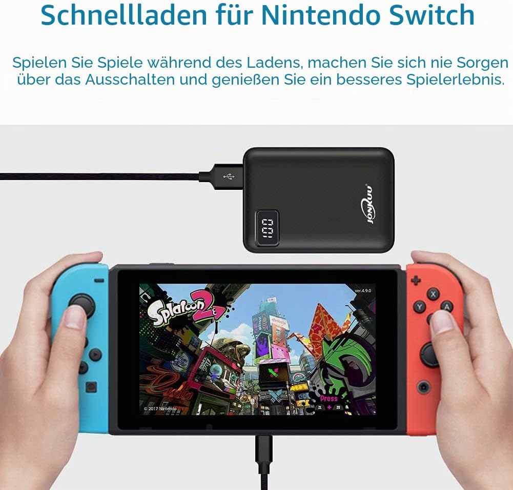 JONKUU Powerbank 10000mAh Externer Akku Klein 2 USB Port Power Pack Kompakt Handy Mini Tragbares Lad