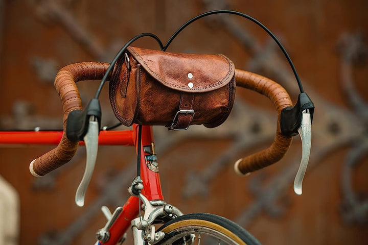 american blue Leder Fahrradtasche Lenkertasche Satteltasche Umhängetasche Leder Vintage Braun