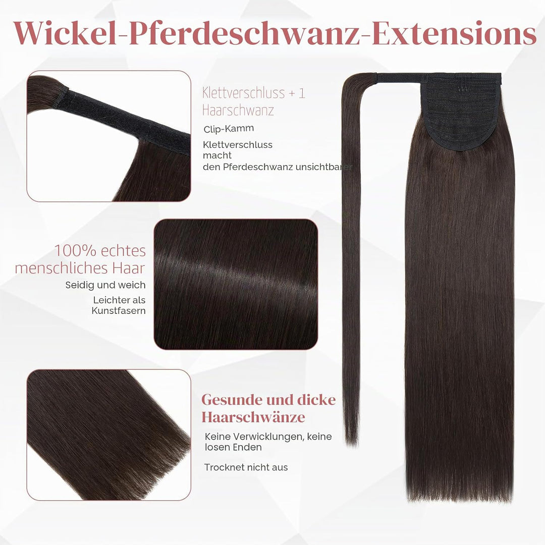 S-noilite Echthaar-Extensions aus glattem und langem natürlichem Haar – Pferdeschwanz Ponytail mit e