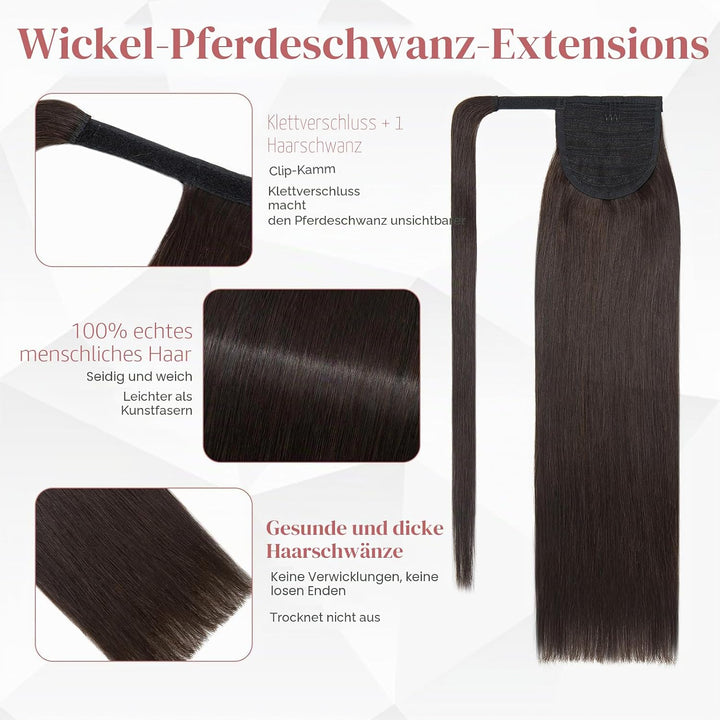 S-noilite Echthaar-Extensions aus glattem und langem natürlichem Haar – Pferdeschwanz Ponytail mit e