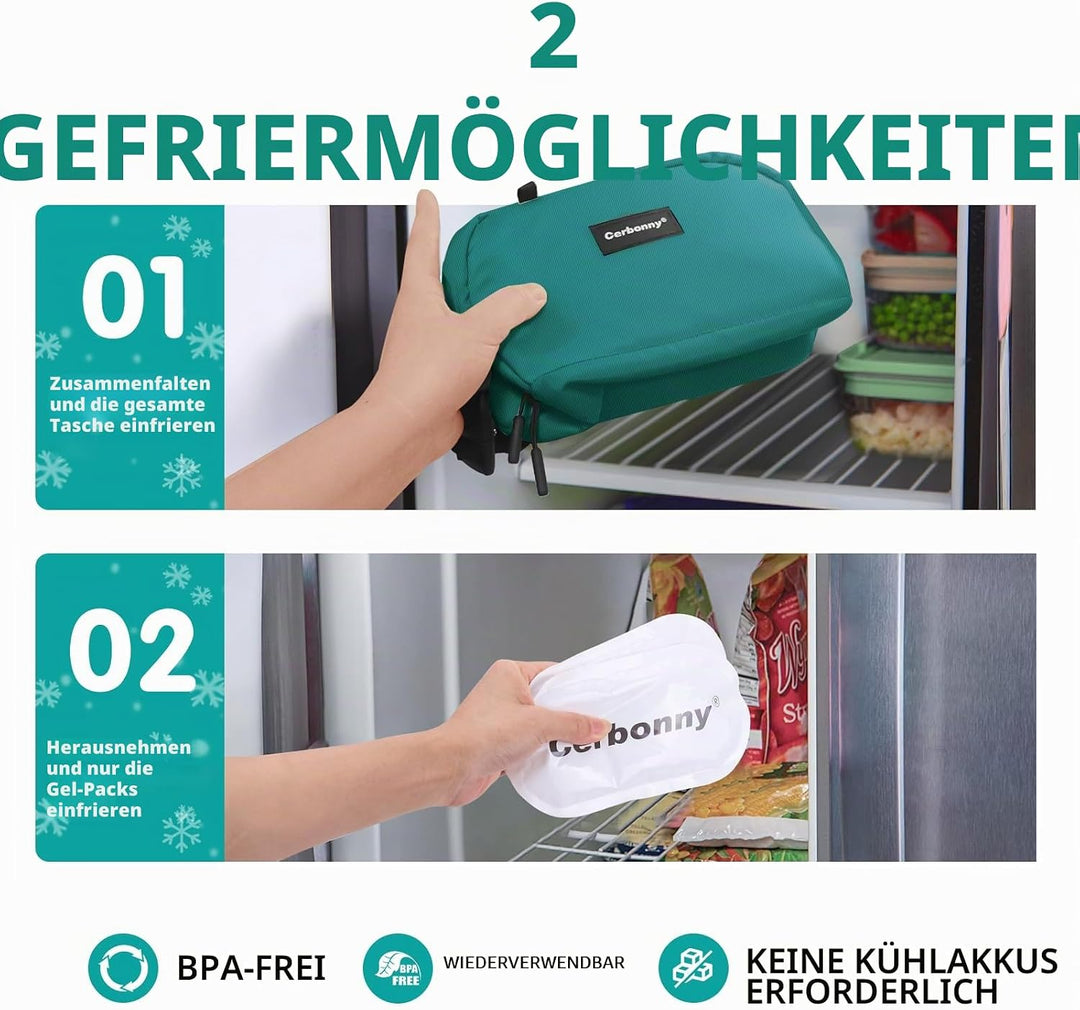 Cerbonny Gefrierbare Lunchtasche, gefrierbare Snack-Tasche, Mini-Kühltasche für Reisen/Arbeit/Schule