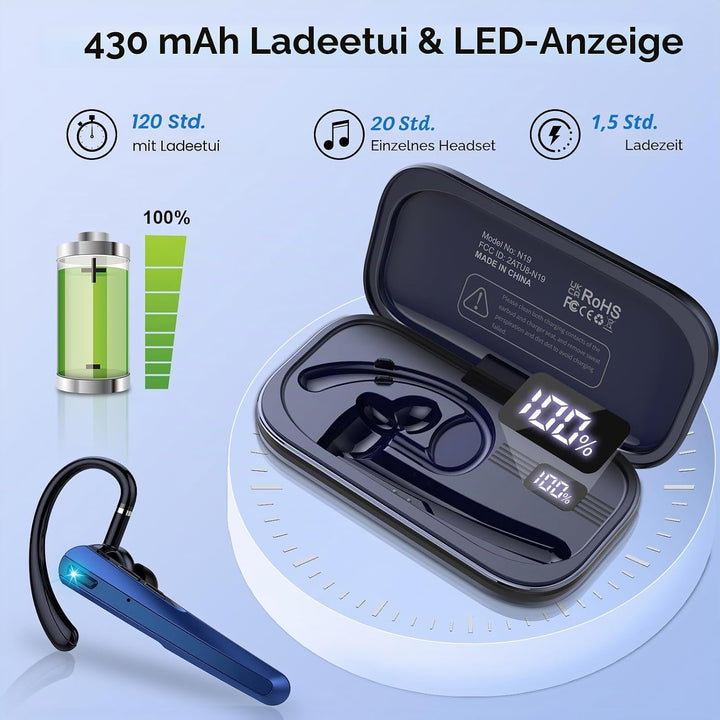 Atheewon V5.3 Bluetooth Headset, Headset Kabellos Freisprech mit ENC Dual Geräuschunterdrückung Mic,