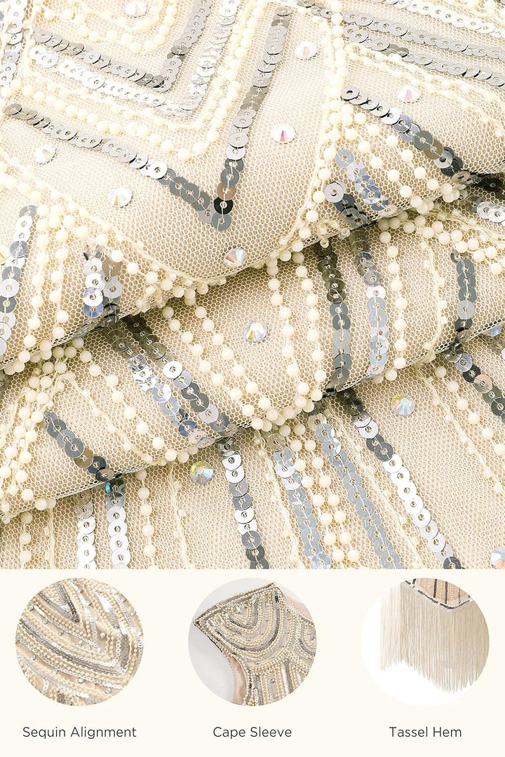 BABEYOND Damen Kleid voller Pailletten 20er Stil Runder Ausschnitt Inspiriert von Great Gatsby Kostü