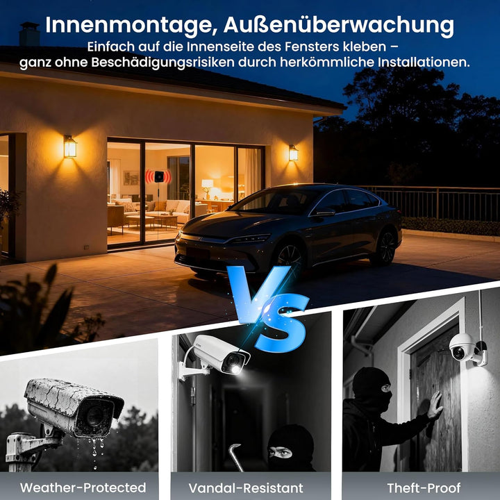 (2 Stück) 3MP 2K Fensterkamera 5G/2.4 WiFi Überwachungskamera Innen/Aussen | Farb-Nachtsicht,Bewegun