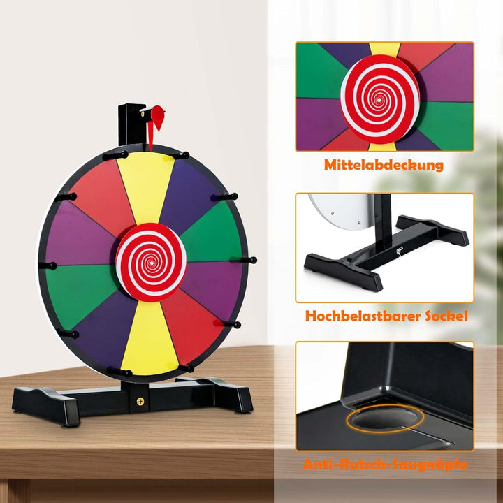COSTWAY 12" Glücksrad zum Drehen, inkl. Radiergummi und Markierstift, Drehrad Preisrad Lucky Wheel f