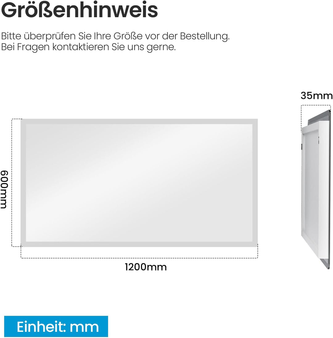 Heilmetz Badspiegel mit Beleuchtung 120x60cm, LED Badezimmerspiegel mit 3000K Warmweisses und 6500K