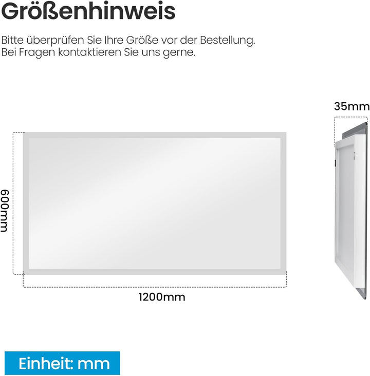 Heilmetz Badspiegel mit Beleuchtung 120x60cm, LED Badezimmerspiegel mit 3000K Warmweisses und 6500K