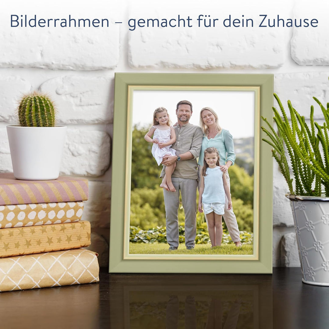 WANDStyle Bilderrahmen Hellgrün 10x15 cm aus Holz im Landhaus-Stil mit Aufsteller und Aufhänger, Fot